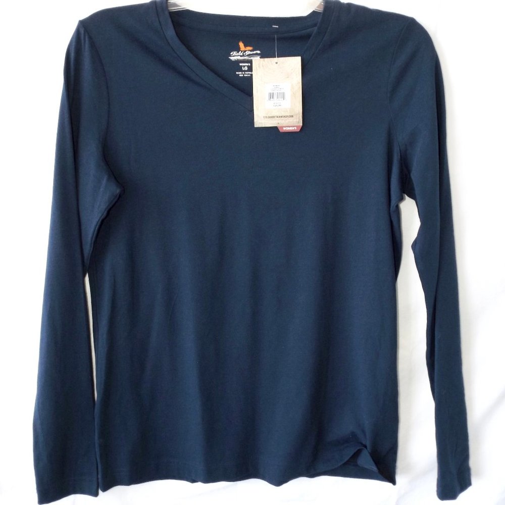 Field & Stream Long Sleeve Tee V Neck, Blue, Size Large, NWTS
